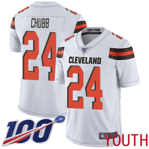 Cleveland Browns Nick Chubb Youth White Limited Jersey #24 NFL Football Road 100th Season Vapor Untouchable